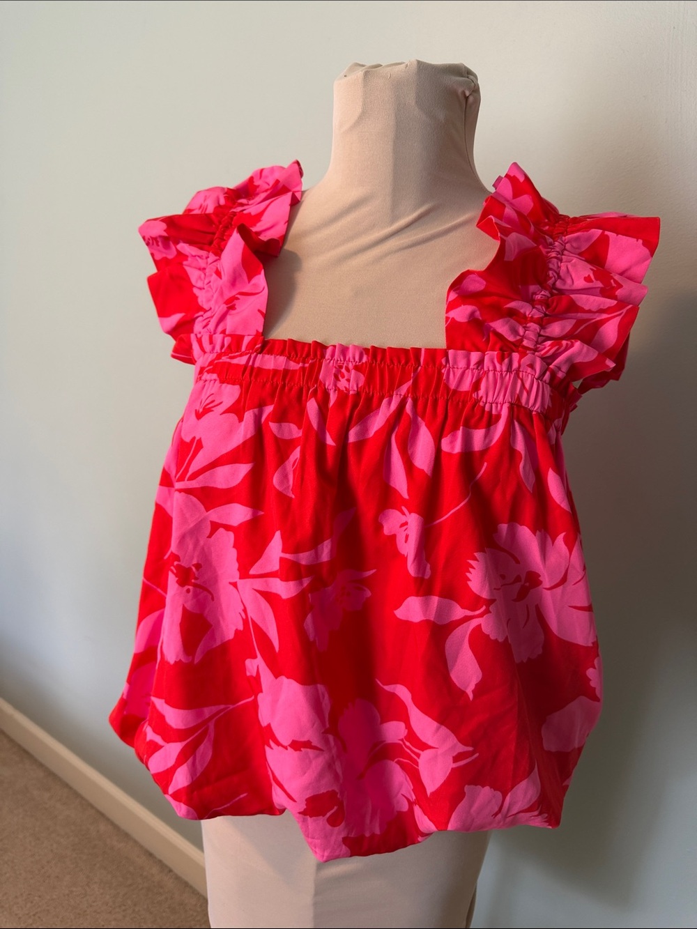 THML Hot Pink & Pink Floral Ruffle Tank Top